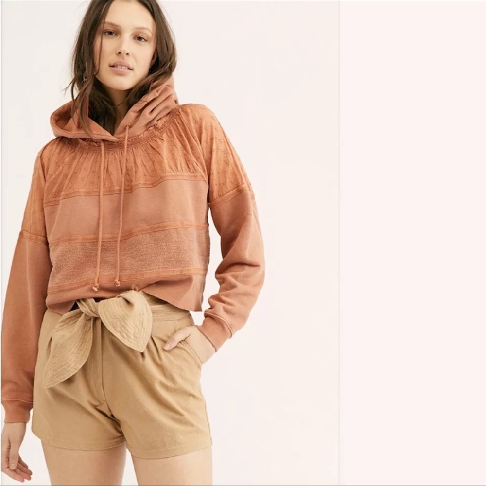 Free People || Piper Pullover Eyelet Lace Hoodie Hooded Sweatshirt Mauve Size S